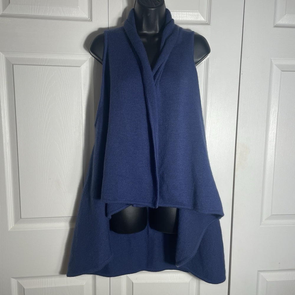 Alpaca Lael Handmade Sleeveless Cardigan Women XL Blue Knit Open Front Peruvian